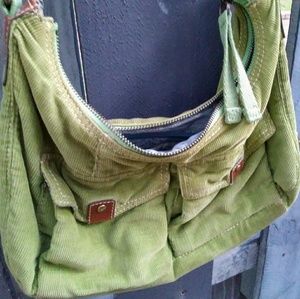 **sold**Fossil corduroy green crossbody purse